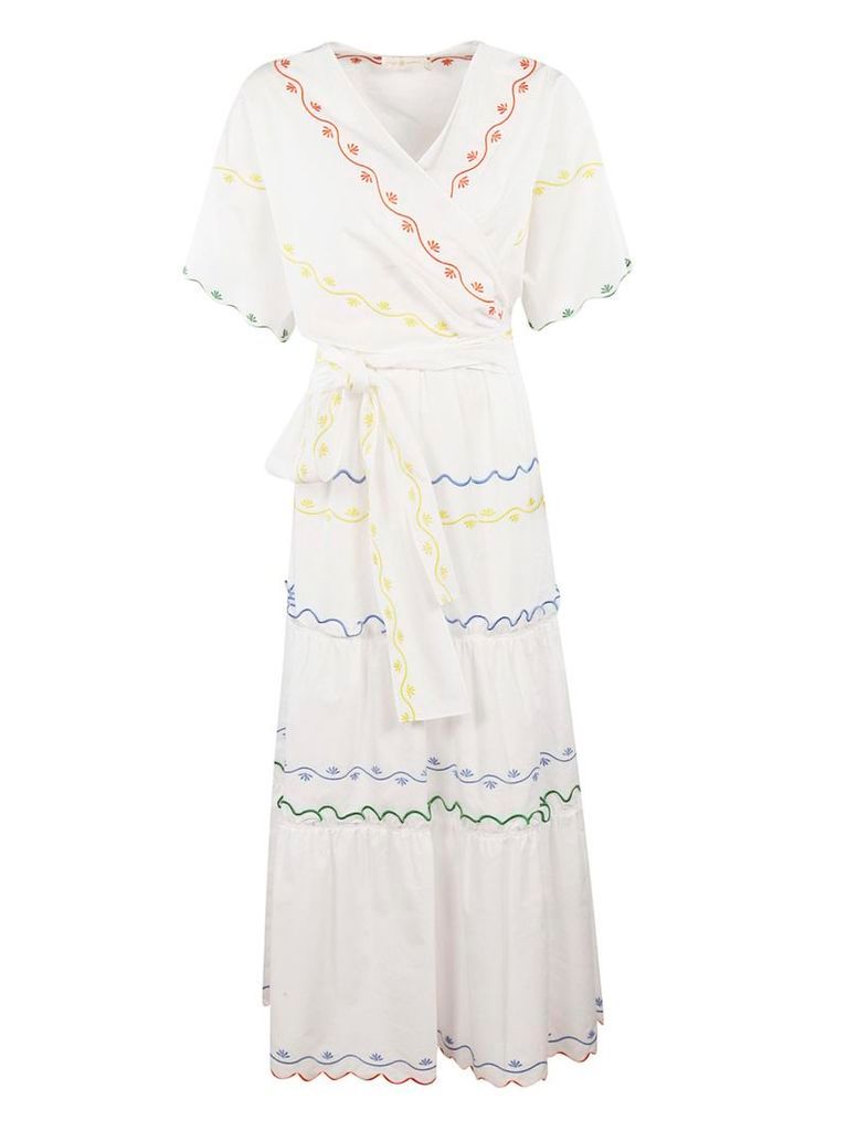 Tory Burch Scalloped Embroidered Wrap Dress