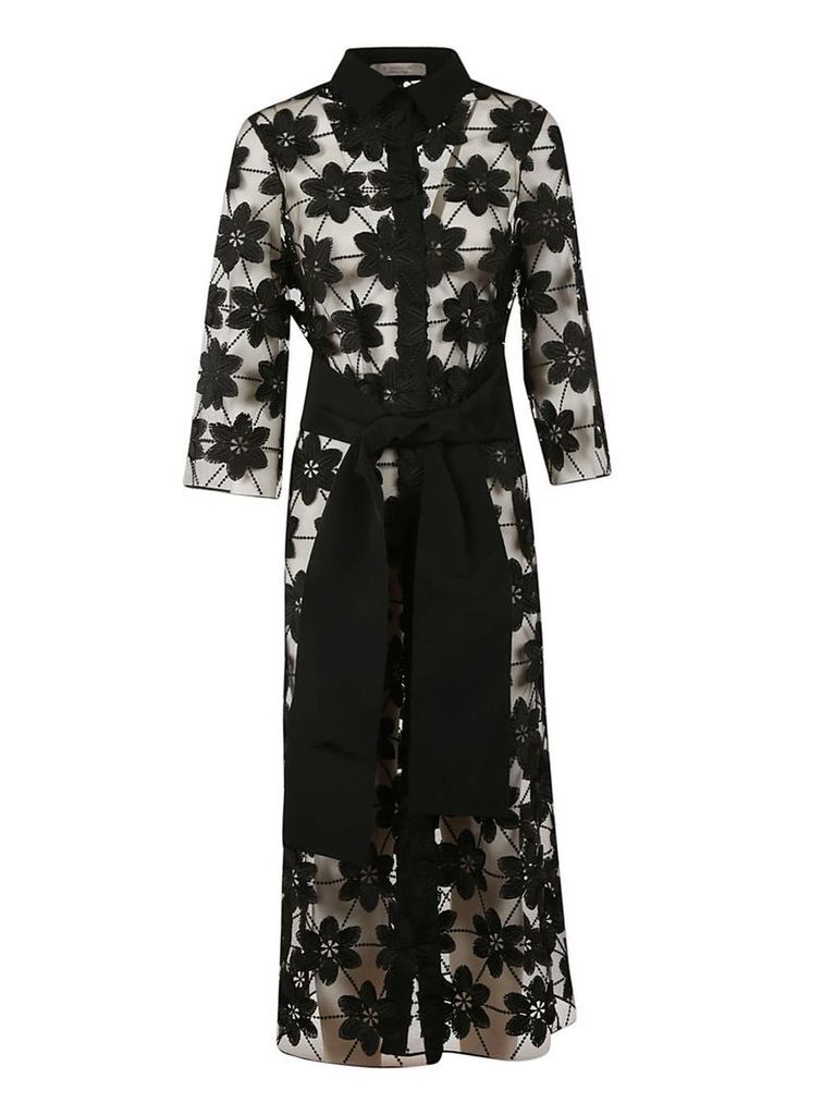 D.Exterior Floral Embroidered Sheer Coat