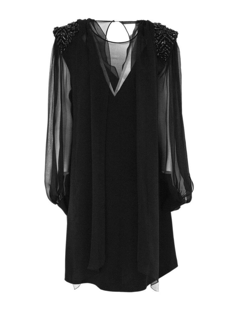 Alberta Ferretti Black Blend Silk Crystal-embellished Dress.