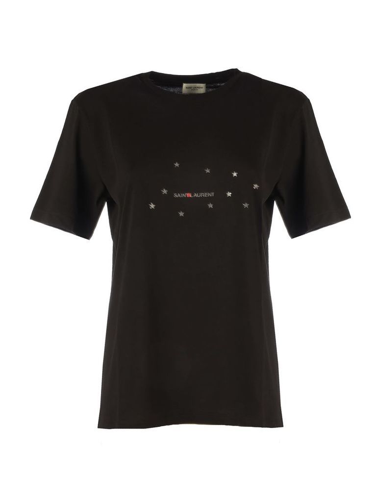 Saint Laurent Logo Stars Crewneck Cotton T-shirt