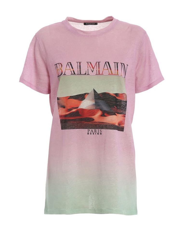 Balmain Faded Pink Linen T-shirt Rf01594i135qae