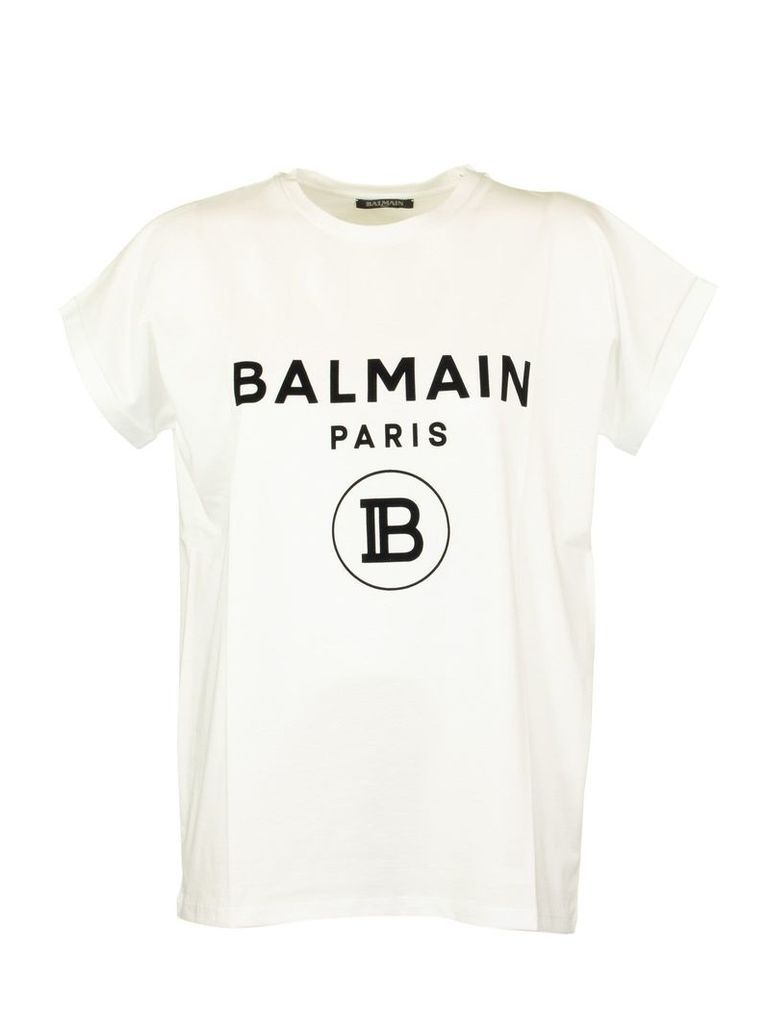 Balmain Cotton T-shirt With Flocked Balmain Logo