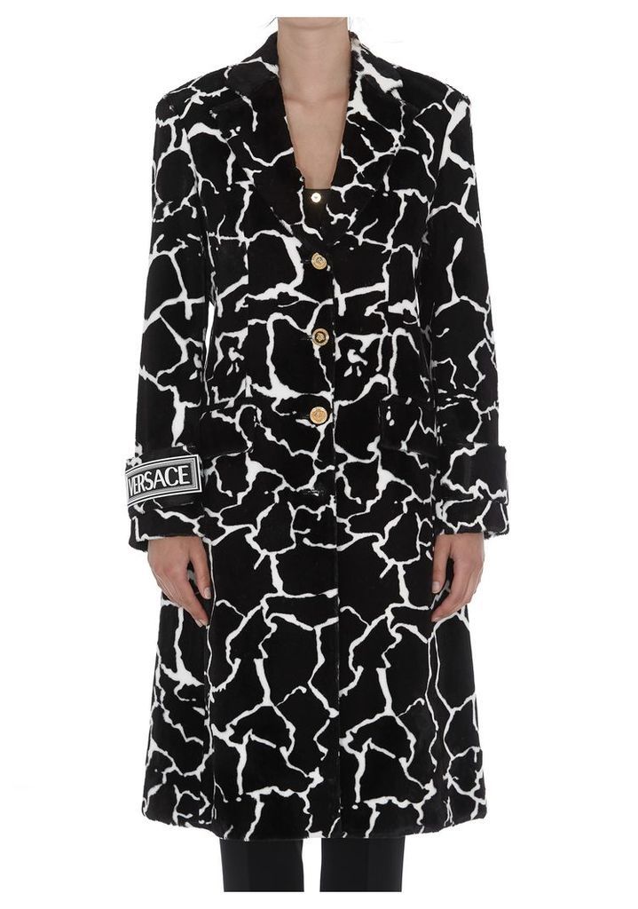 Versace Eco Fur Coat With Giraffe Motif