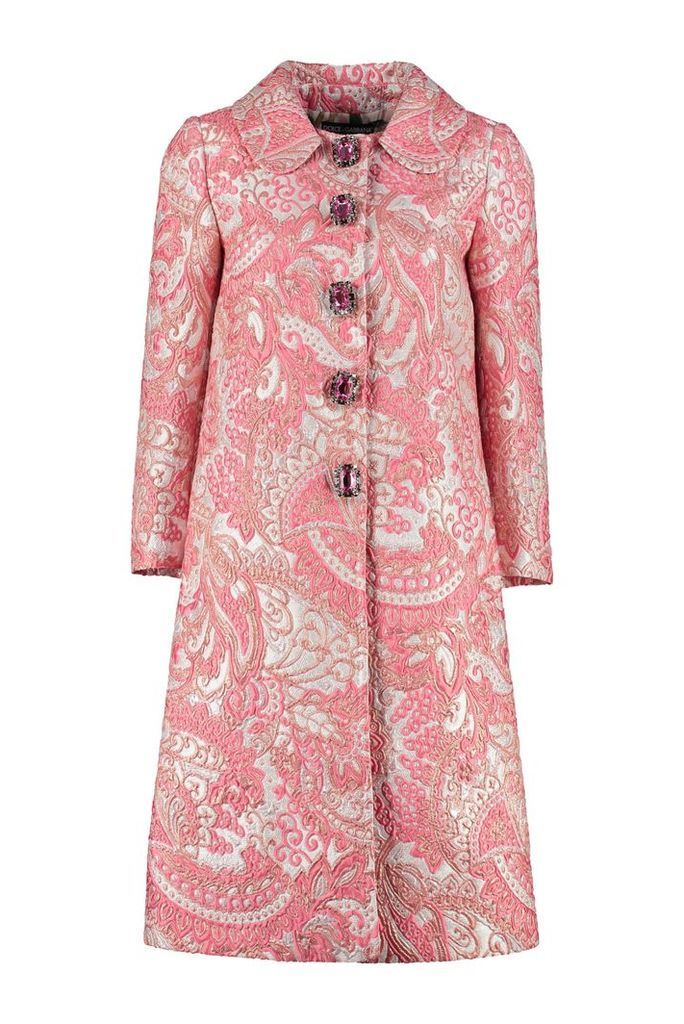 Dolce & Gabbana Lamé Jacquard Coat With Embellished Buttons