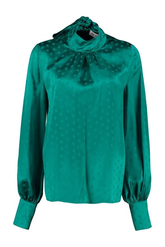 Jacquard Blouse With Ruffles On The Neckline