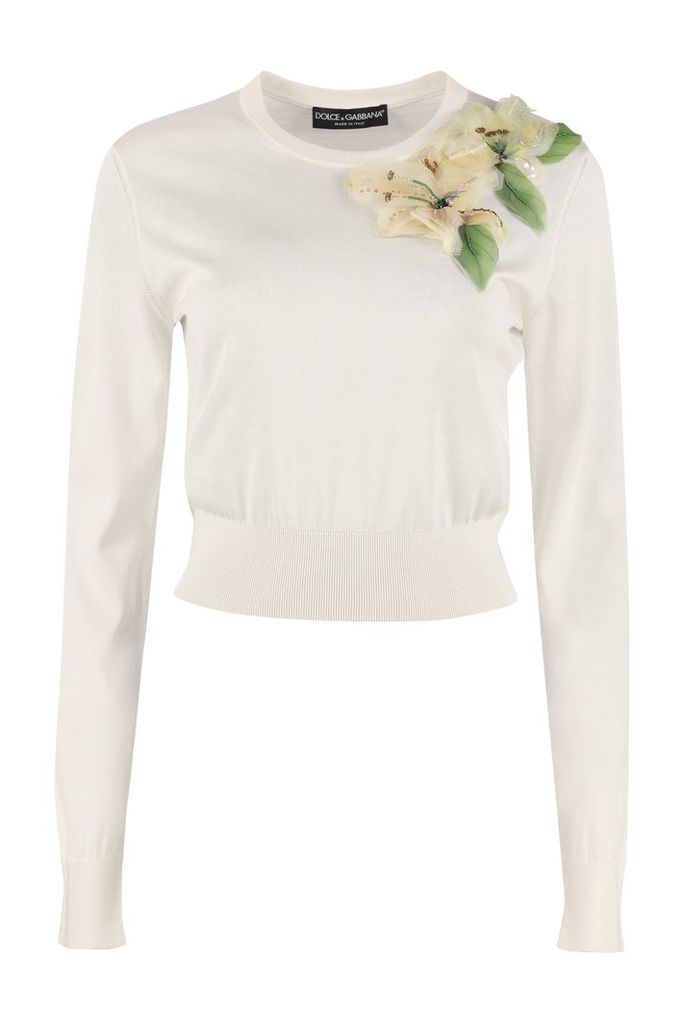 Embroidered Crew-neck Sweater