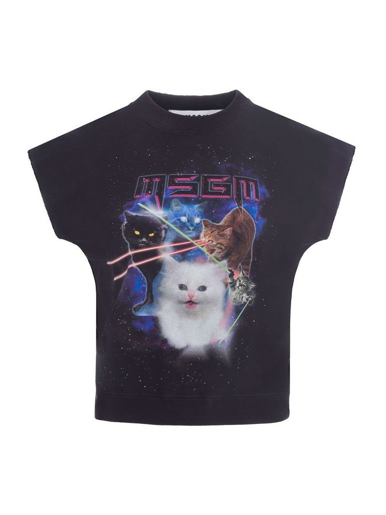 Msgm Cat Print Cropped Sweatshirt