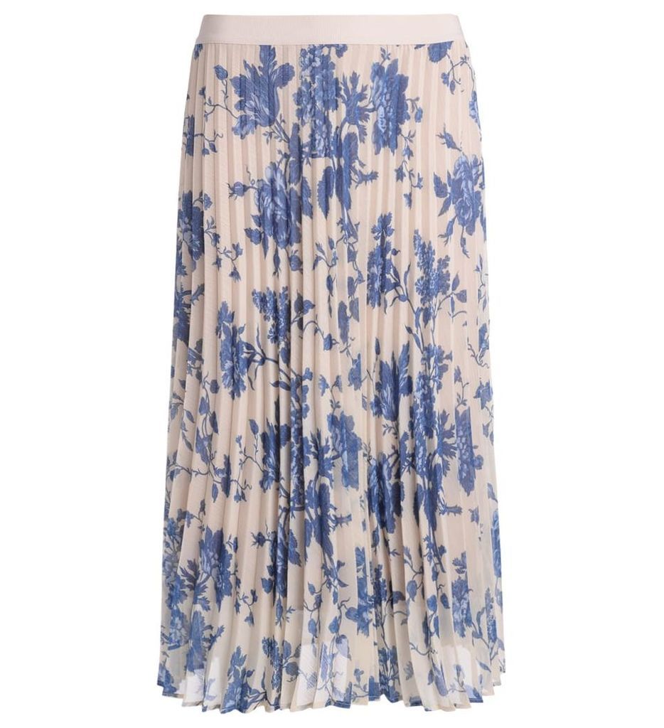 Semicouture Federick White Plissè Skirt With Light-blue Flowers