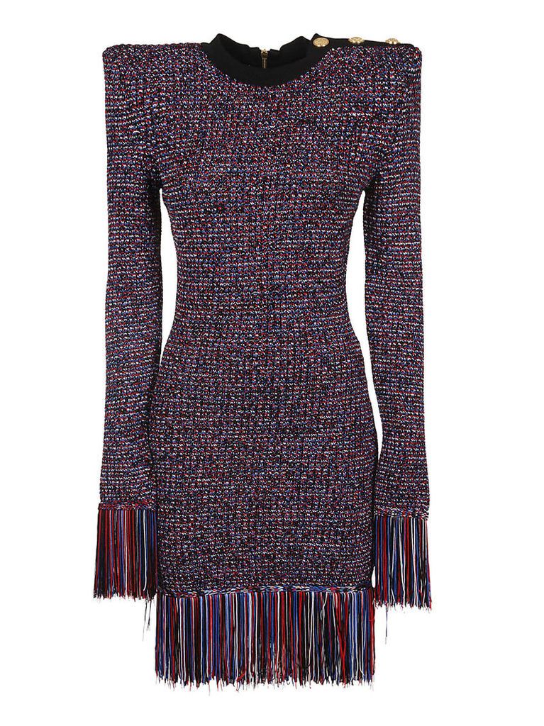 Balmain Short Ls 3 Btn Tricolored Knit Dress