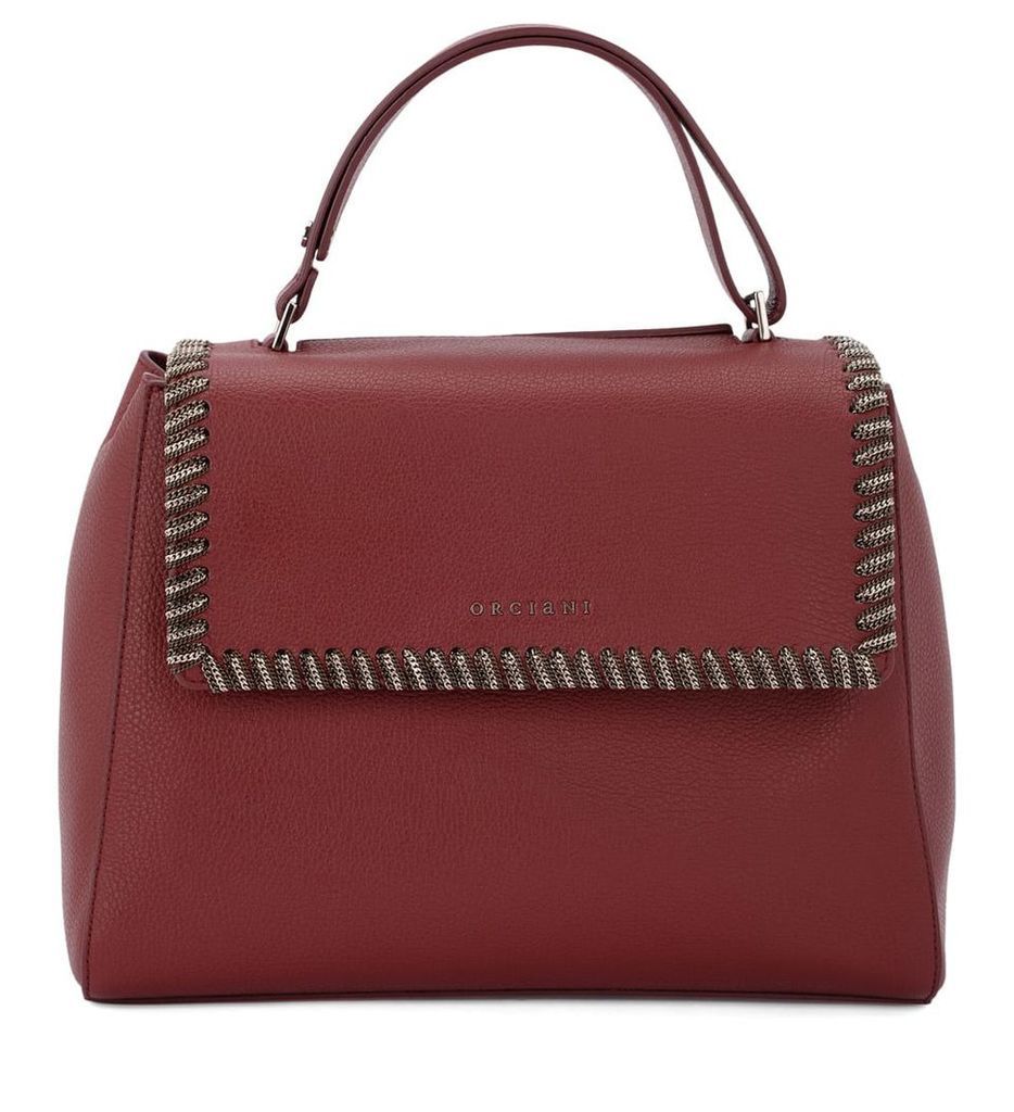 Orciani Sveva Medium Bordeaux Tumbled Leather Handbag With Chain