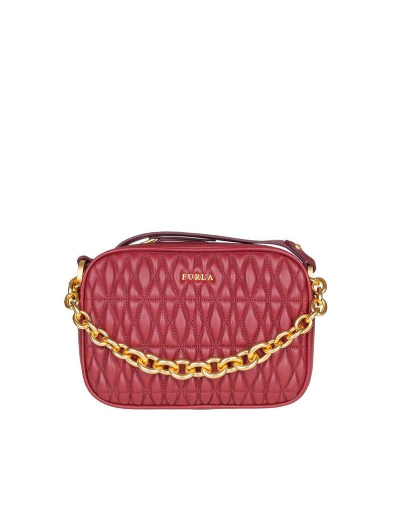Furla Mini Cometa Bag In Leather Effect Quilted Cherry Color