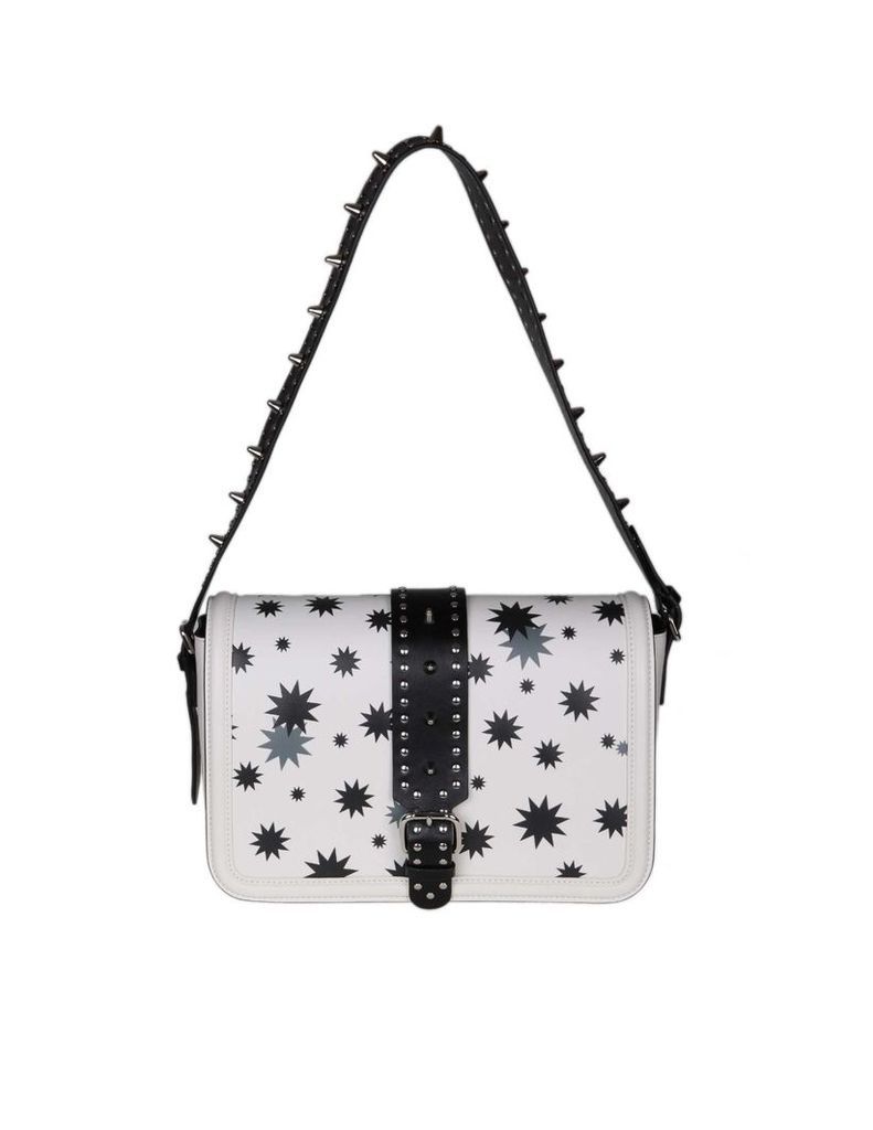 Red Valentino Shoulder Bag In White Leather With Print And Applied Studs