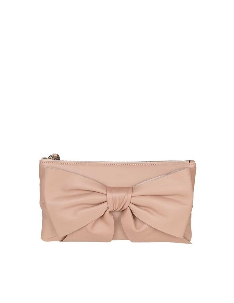Red Valentino Flat Bag In Leather With Pink Bow