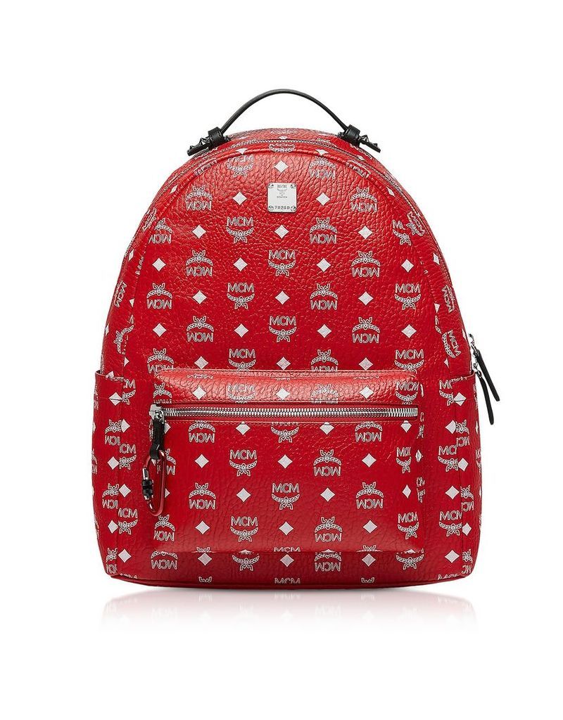 Mcm Viva Red Stark Backpack W/white Logo Visetos 40