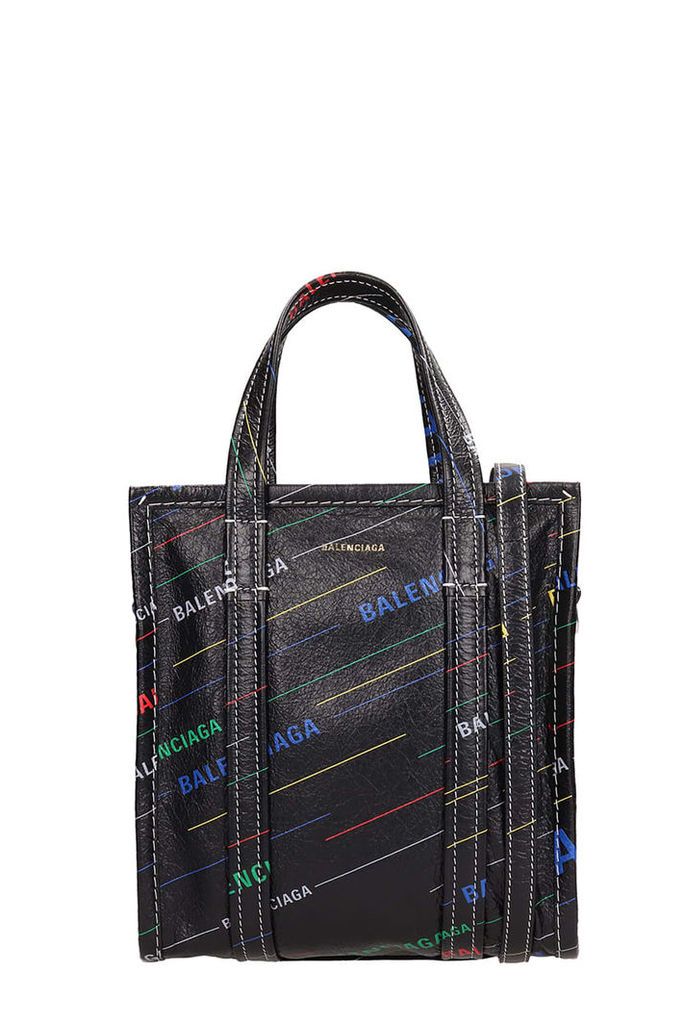 Balenciaga Multicolor All Over Logo Bazar Shopper Xs Bag