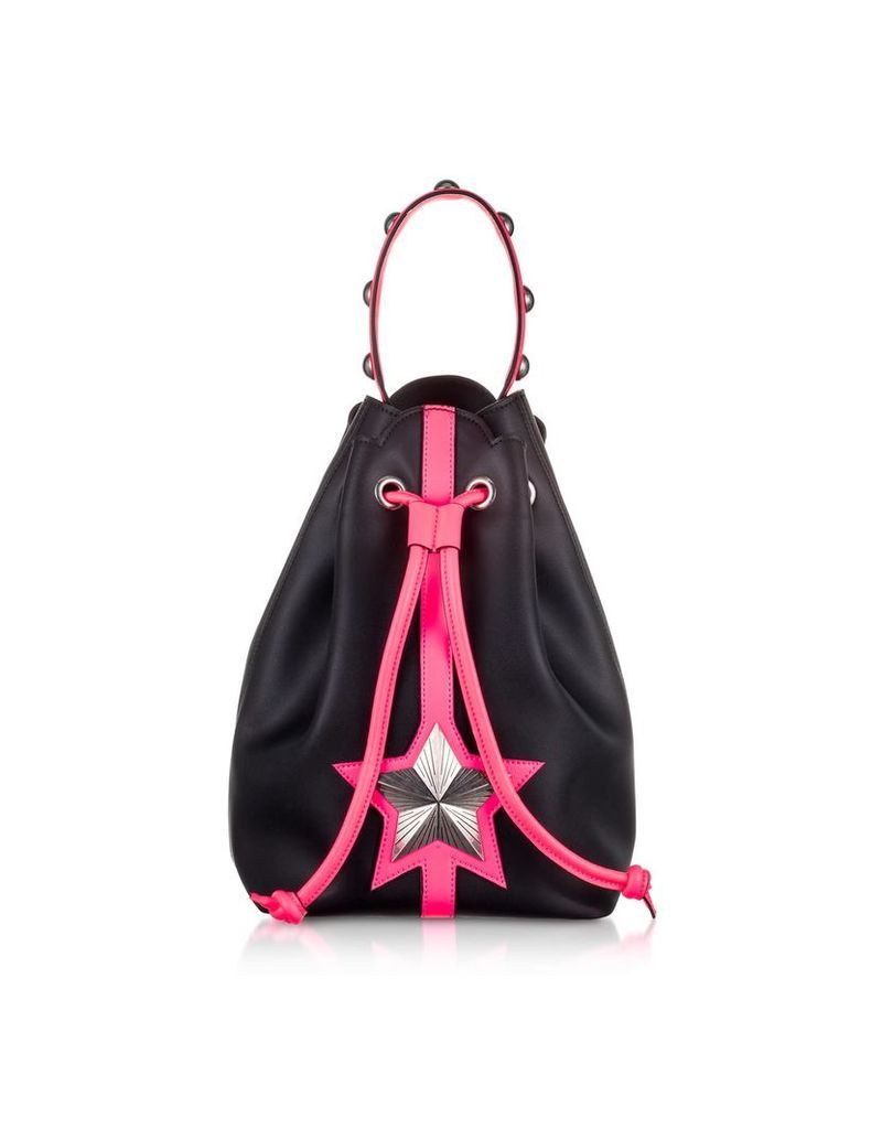 Les Jeunes Etoiles Black & Neon Pink Leather Vega Bucket Bag