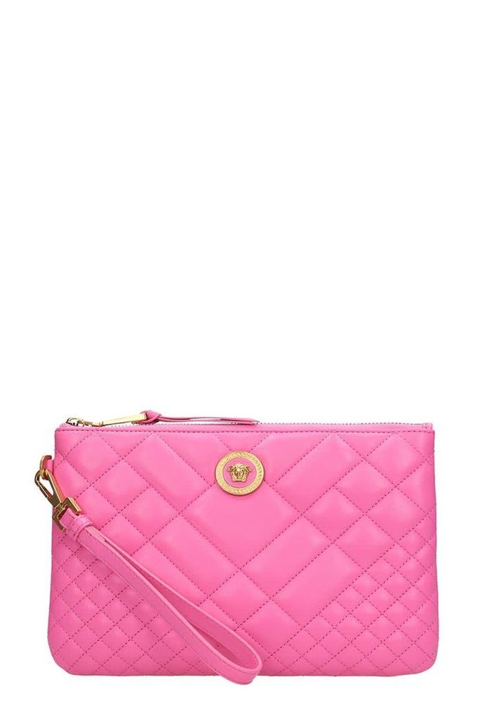 Versace Pink Quilted Leather Clutch Bag