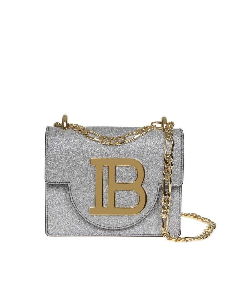 Balmain B-bag 18 Shoulder Bag In Silver Glittered Leather