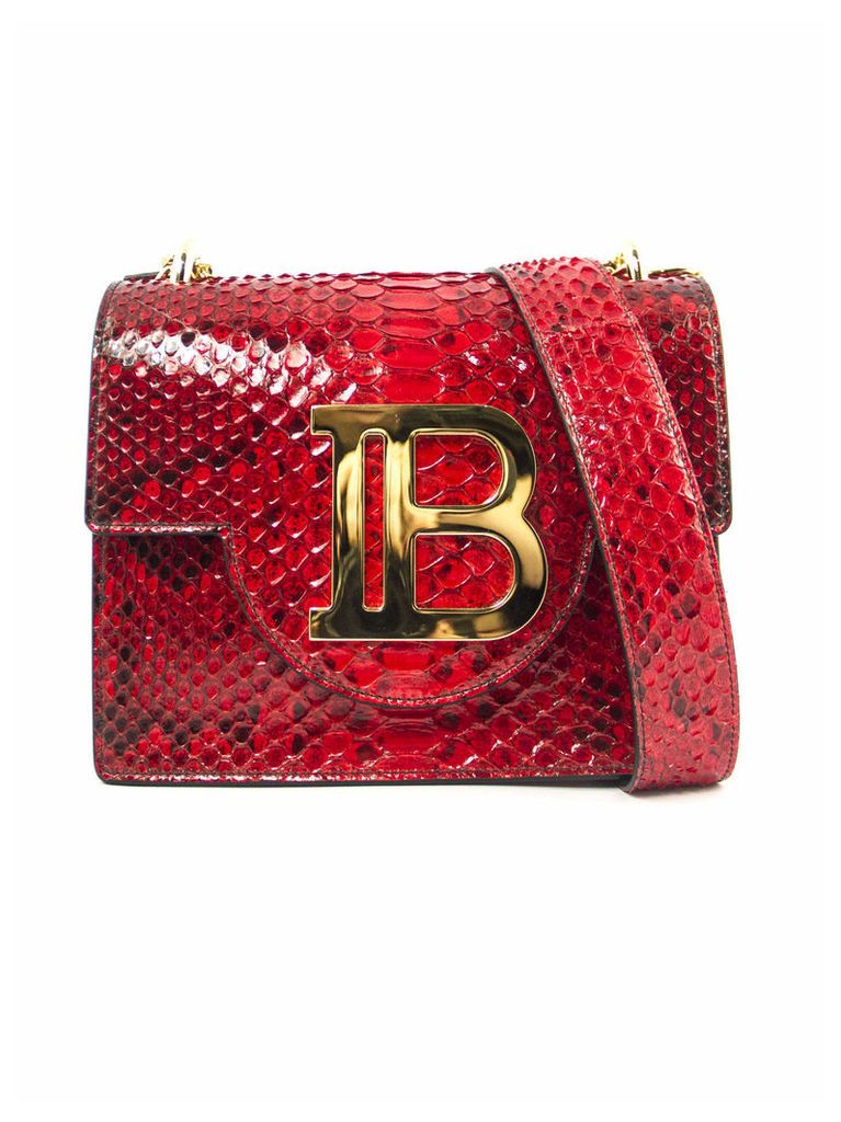 Balmain Red Snake Leather Shoulder Bag