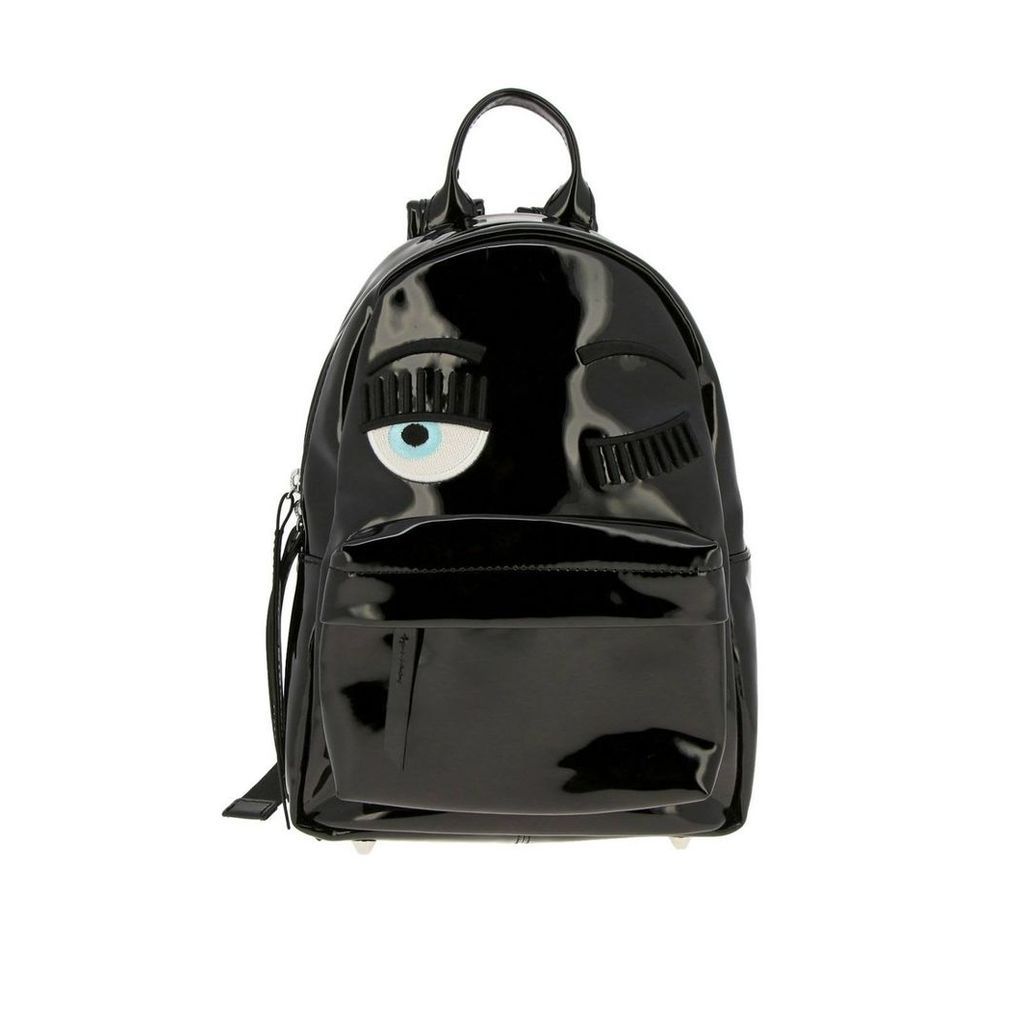 Chiara Ferragni Backpack Chiara Ferragni Small Flirting Backpack In Patent Leather With Embroidery