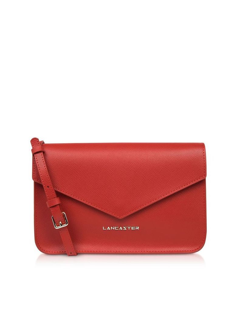 Adeline Saffiano Leather Flap Clutch W/shoulder Strap