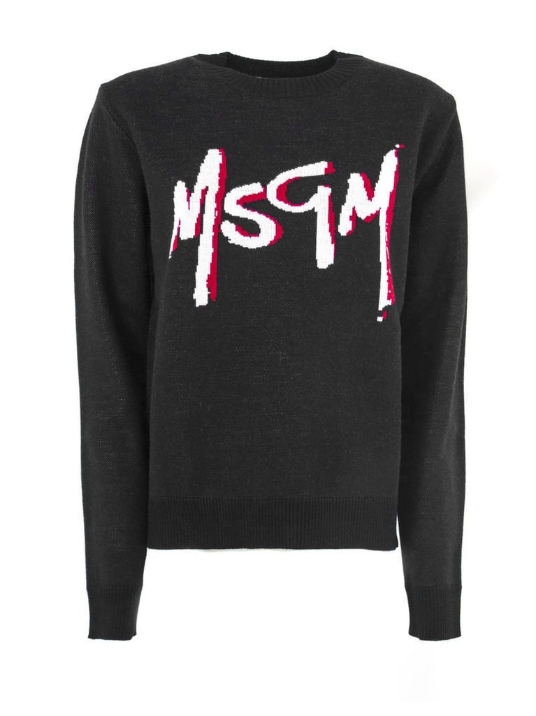 MSGM Black Wool Blend Scoop Neck Sweater