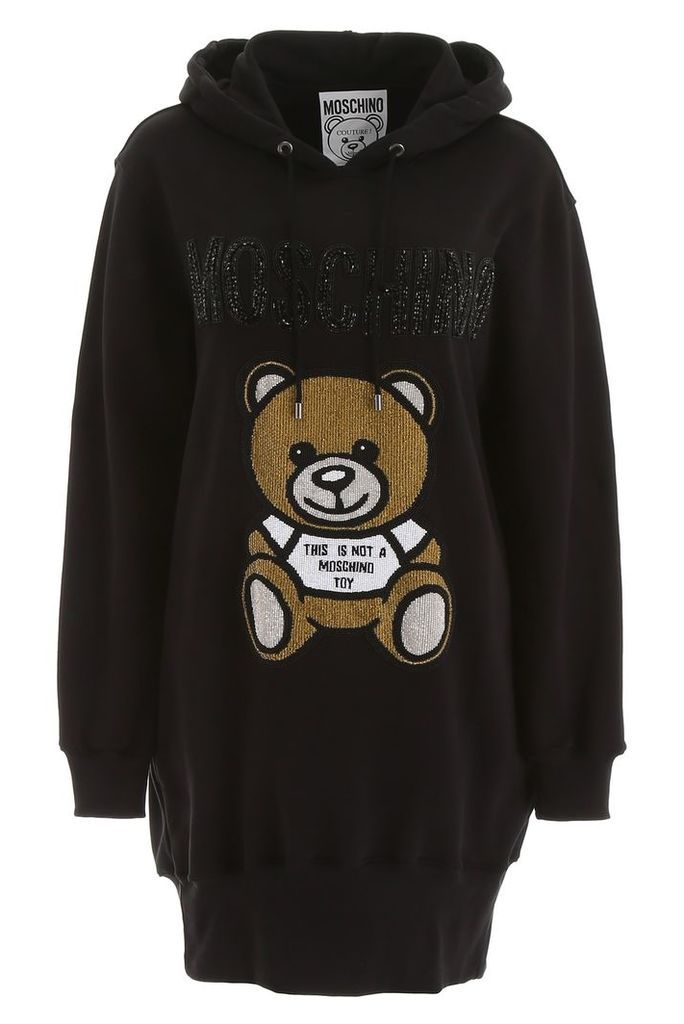 Hoodie Dress With Teddy Bear Embroidery