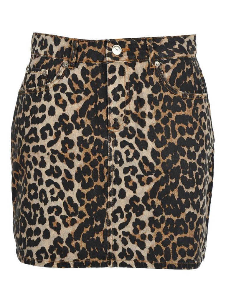 Ganni Leopard Print Denim Skirt