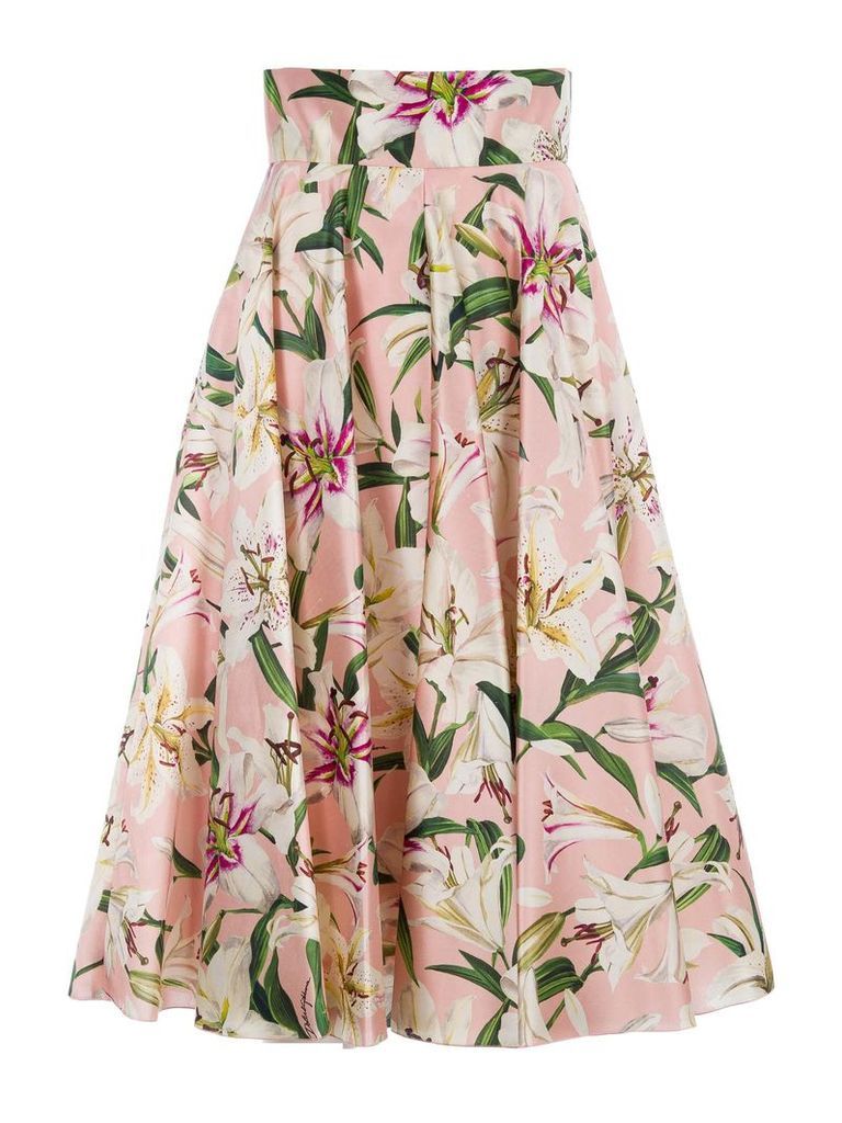 Dolce & gabbana Lily Print Shantung Midi Skirt