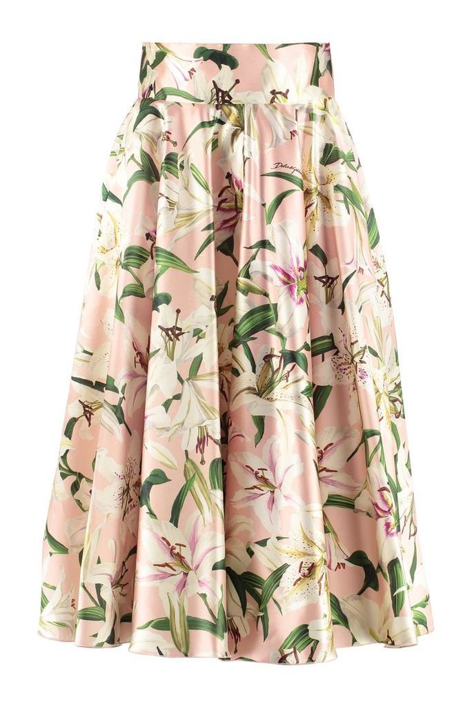 Floral Print Silk Skirt