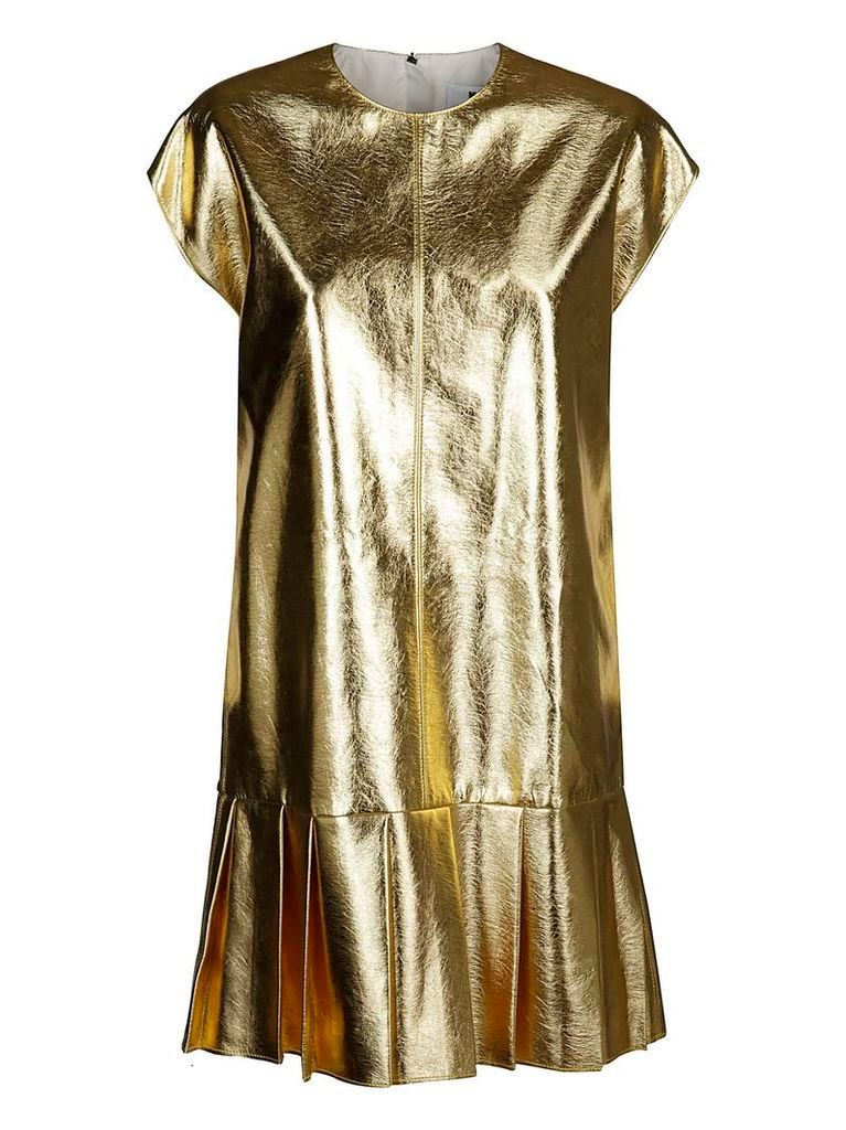 MSGM Gold Pleated Shift Dress