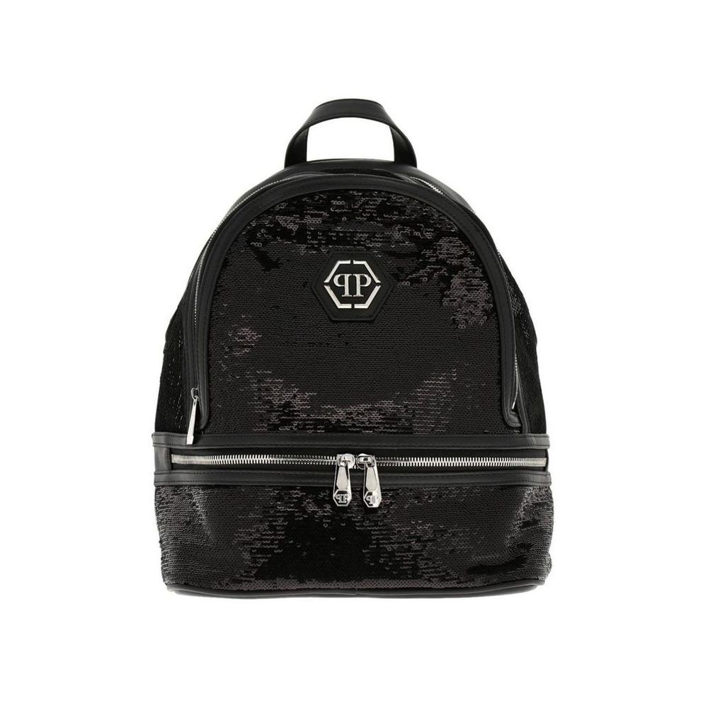Philipp Plein Backpack Philipp Plein Backpack In Leather And Sequins With Hexagonal Monogram And Zip