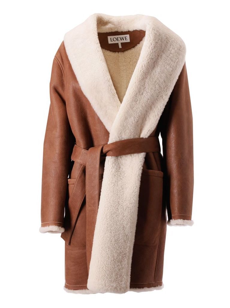 Loewe Fur Trim Belted Coat