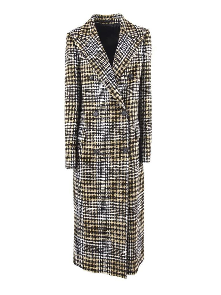 Tagliatore Long Coat In Check Cotton And Wool