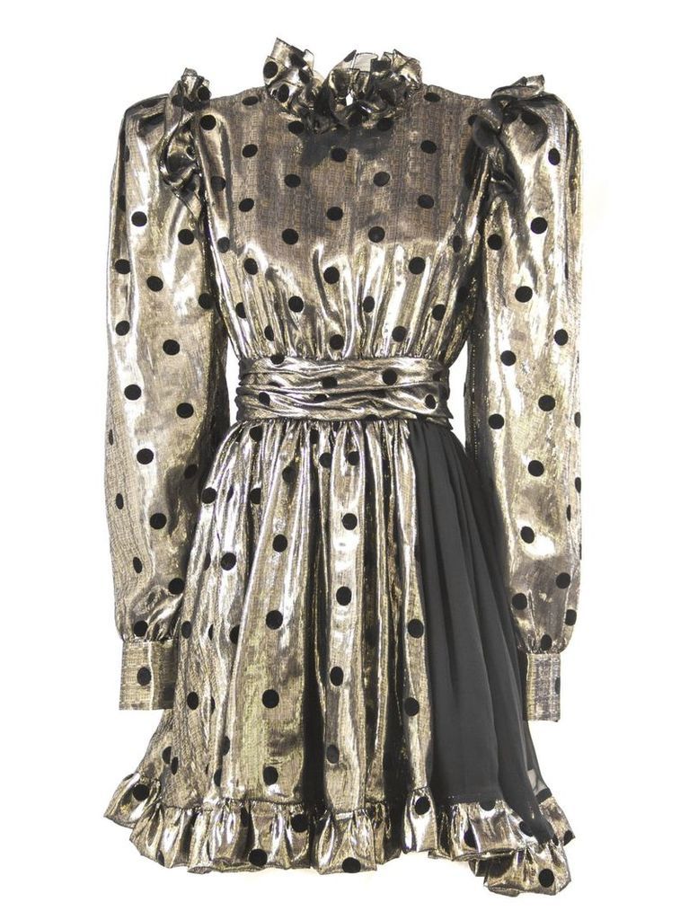 Fausto Puglisi Gold And Black Silk Blend Pois Dress