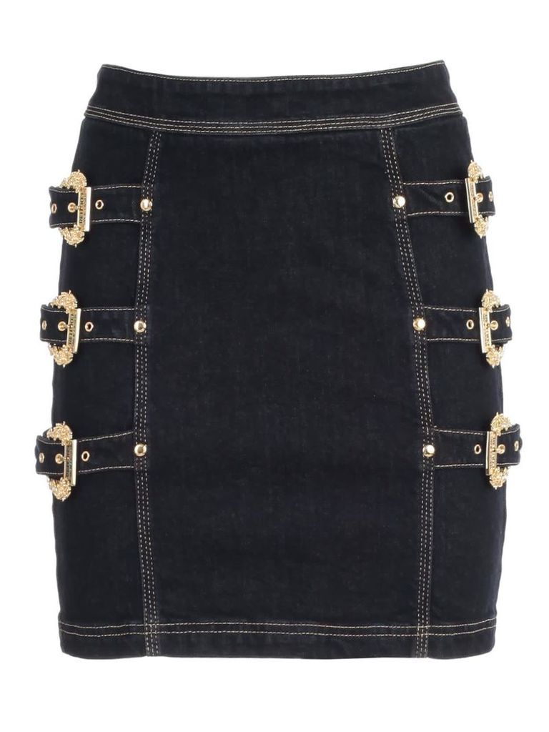 Versace Jeans Couture Skirt Denim W/3 Gold Buckle