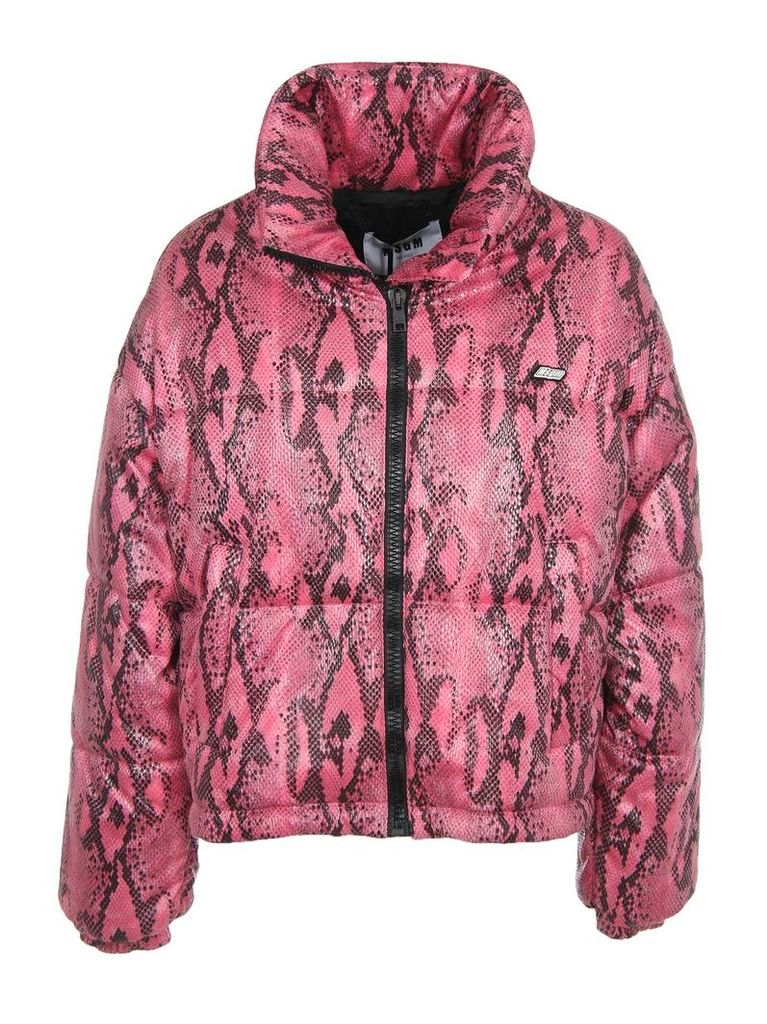 MSGM Down Jacket Pink Python Print