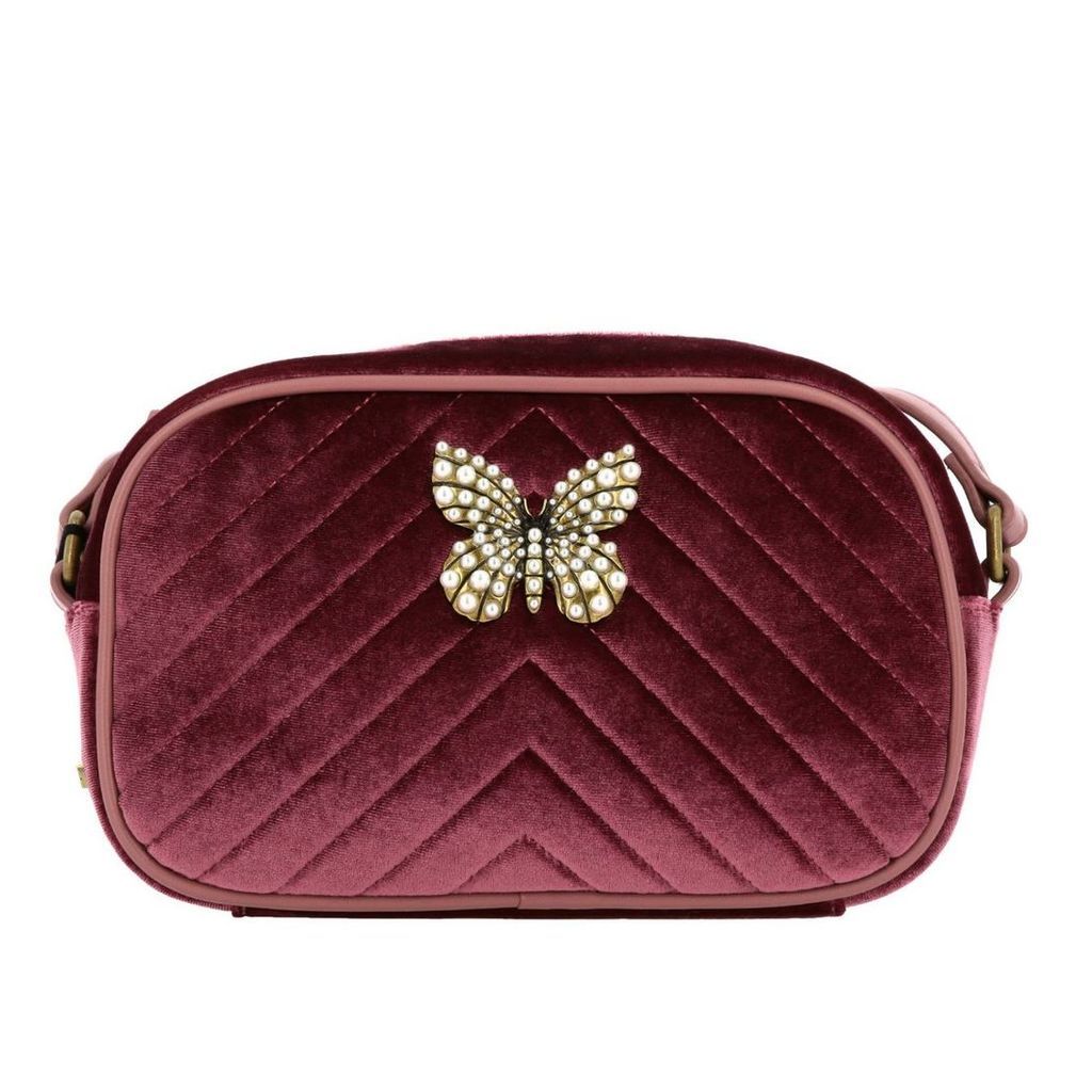 Twin Set Mini Bag Twin-set Shoulder Bag In Quilted Velvet With Butterfly