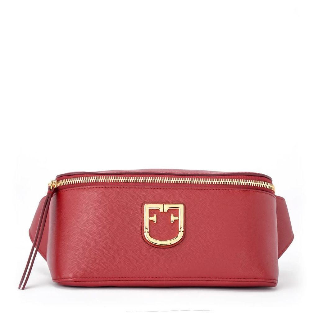 Furla Isola Carrier Made Of Red Textured Leather With Logo