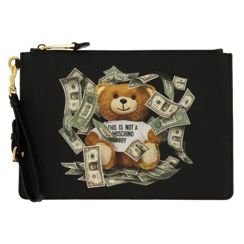 Moschino Couture Clutch Moschino Couture Clutch Bag In Synthetic Leather With Teddy Dollar Print