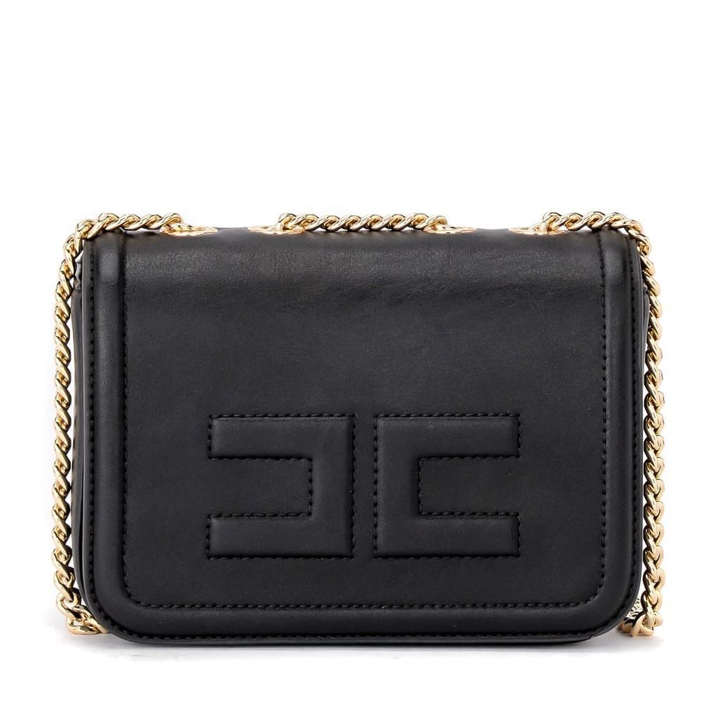 Elisabetta Franchi Shoulder Bag Made Of Black Vegan Leather With Golden Chain