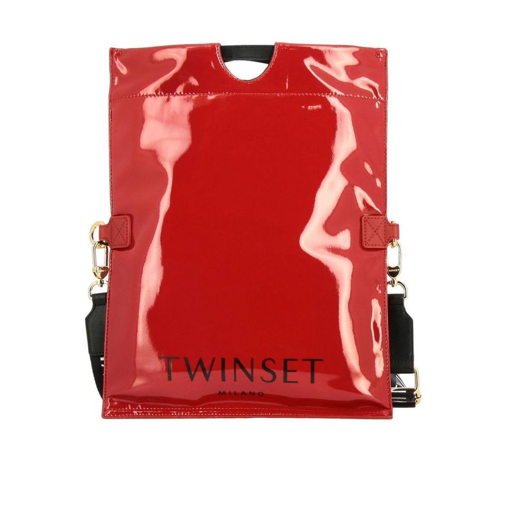 Twin Set Shoulder Bag Twin-set Bag In Shiny Pvc With Maxi Logo And Shoulder Strap