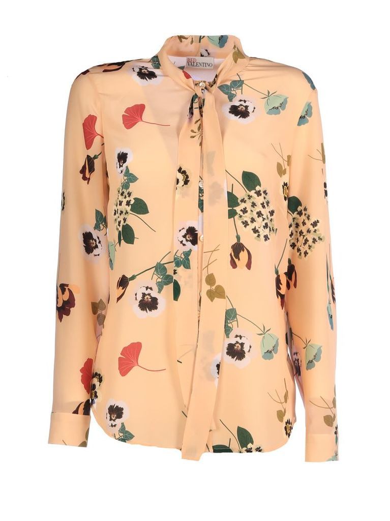RED Valentino Flowers Lavalier Top Long Sleeves Round Neck