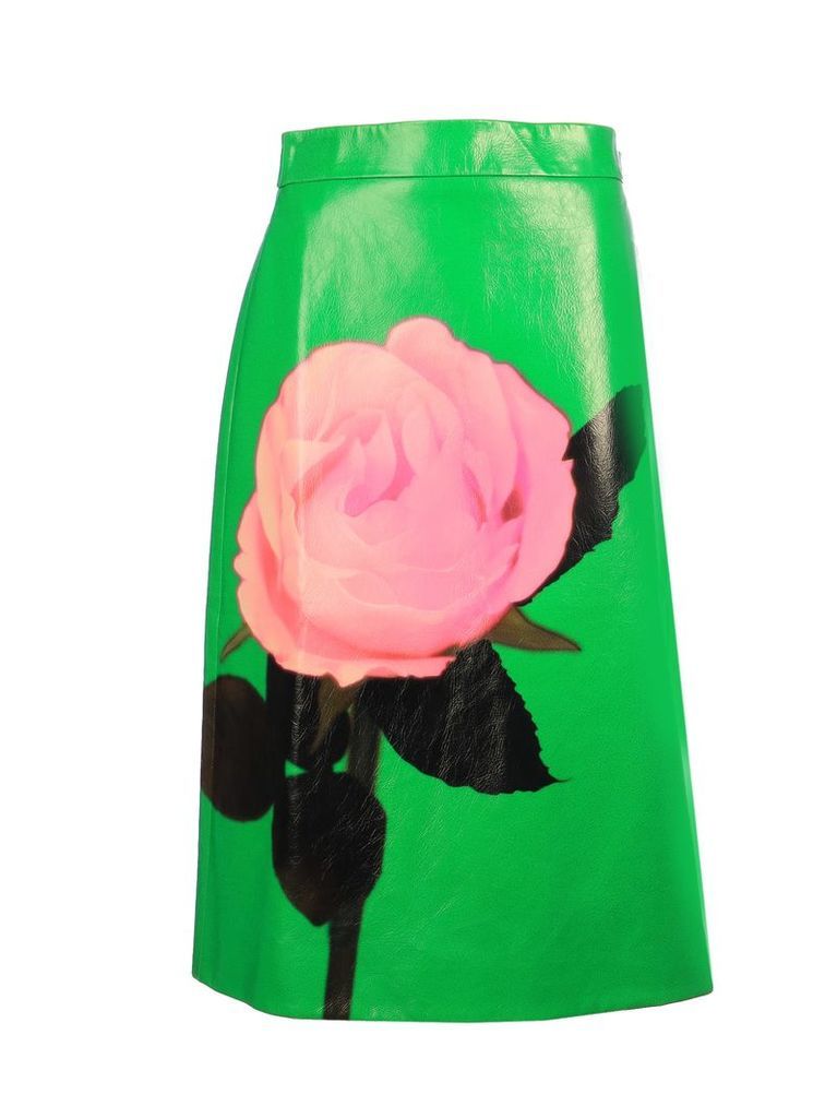 Prada Floral Print Leather Skirt