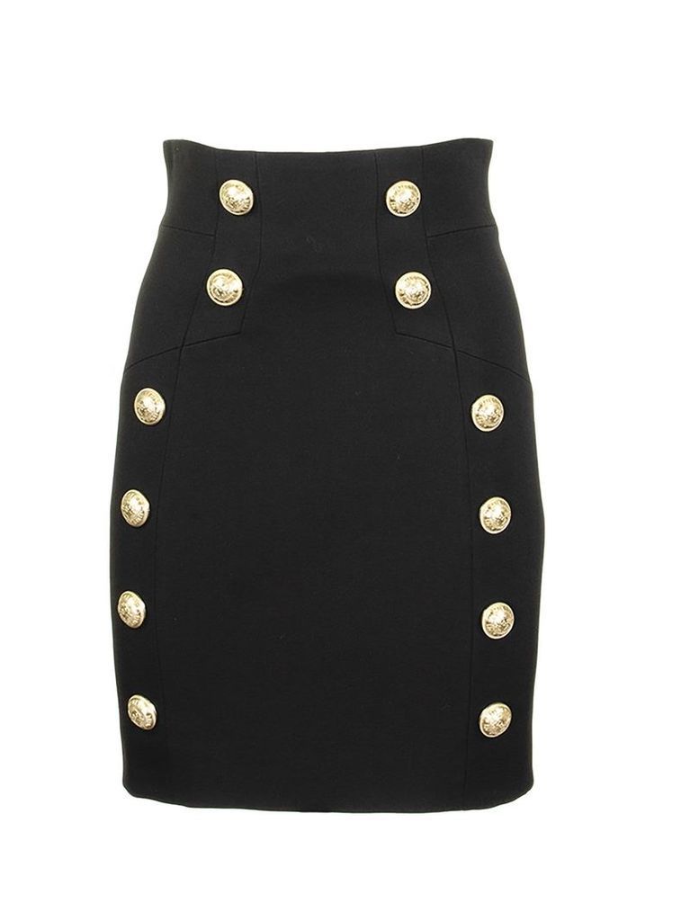 Balmain Black Wool Skirt With Buttons