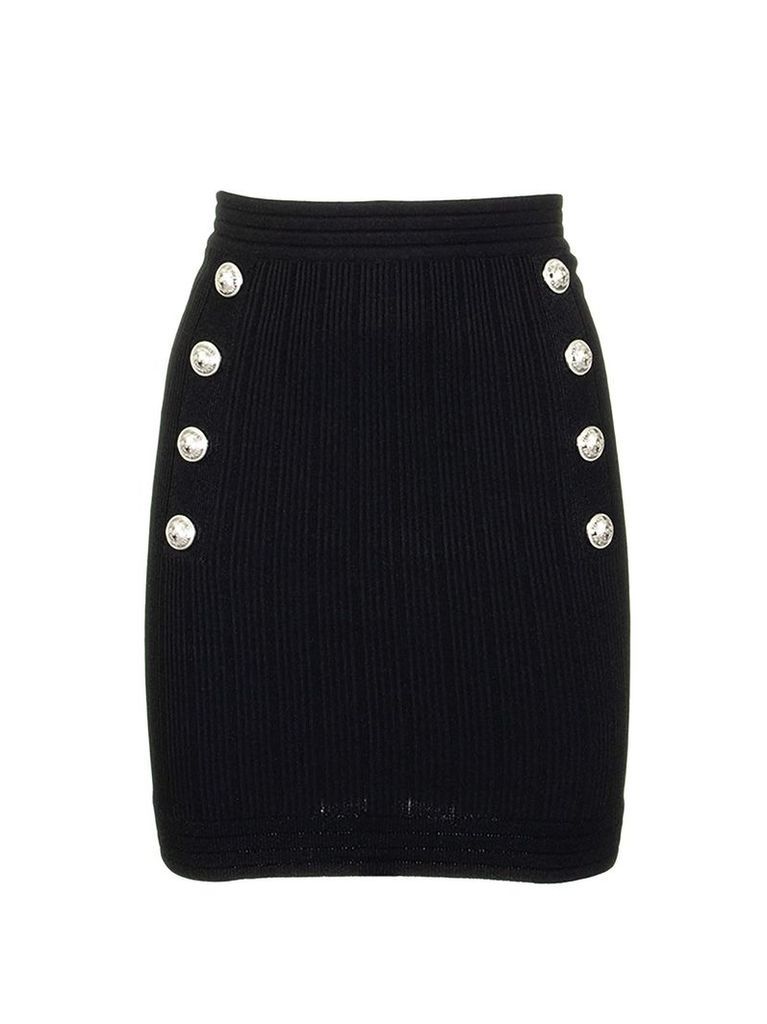 Balmain Black Viscose Skirt With Buttons