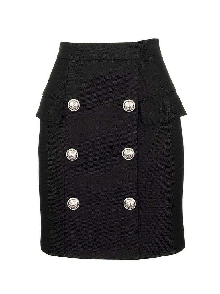 Black Viscose Skirt With Buttons
