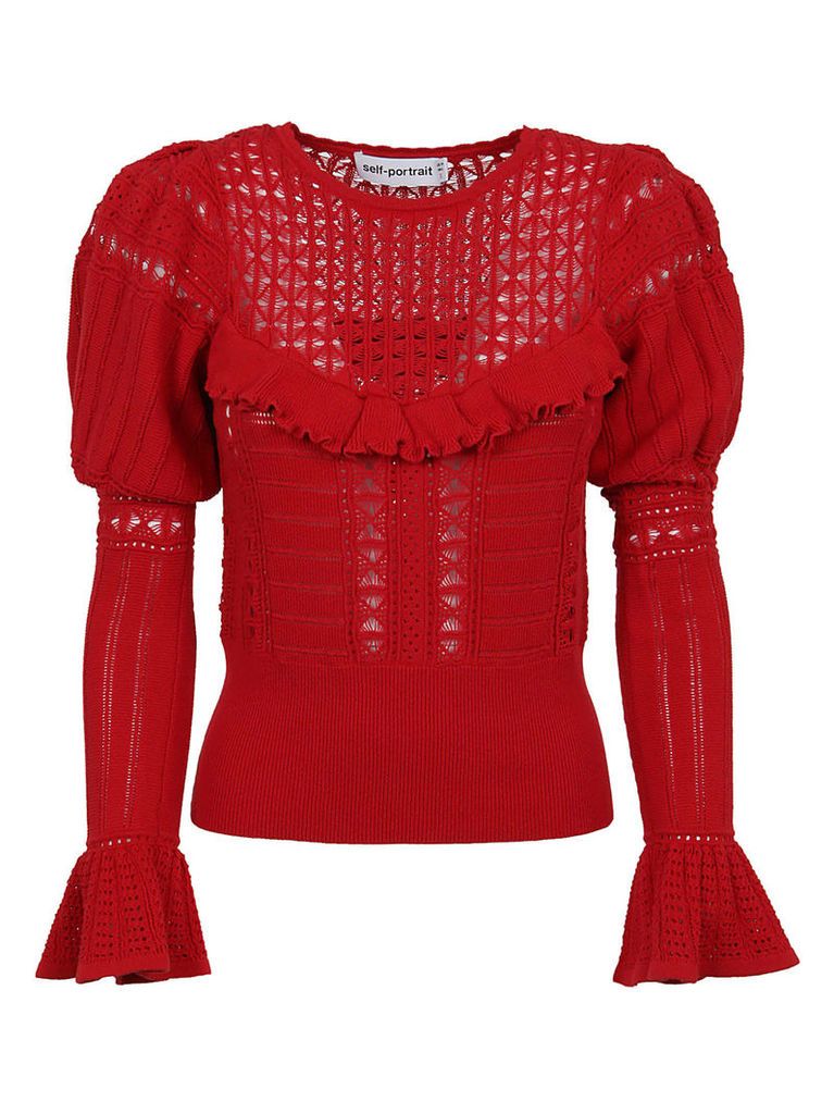 self-portrait Dark Red Knitted Lace Top