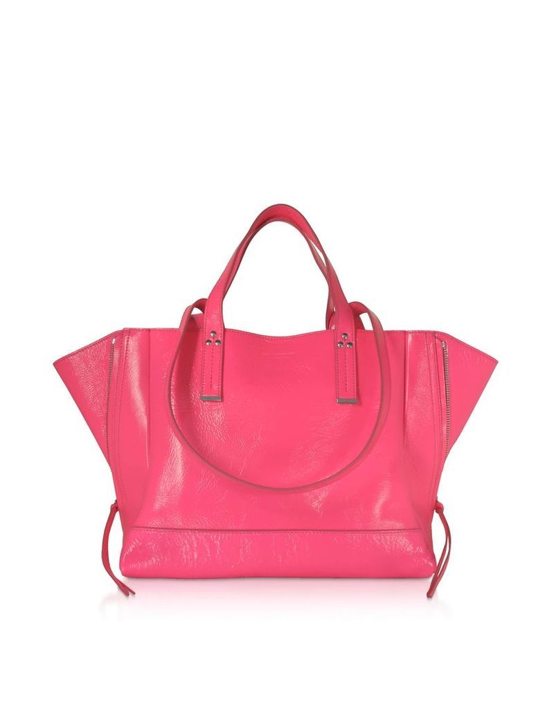 Jerome Dreyfuss Georges M Croco Fuchsia Glossy Leather Tote Bag