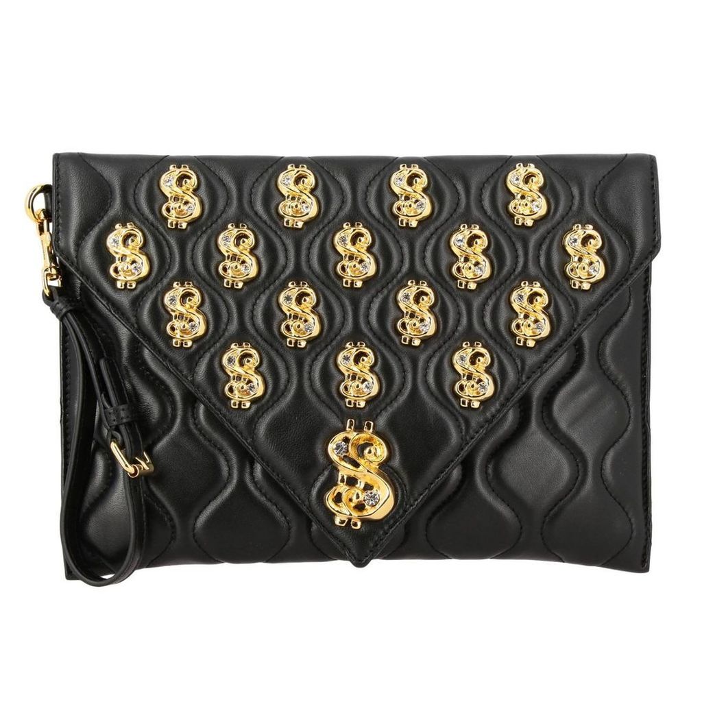 Moschino Couture Clutch Moschino Couture Clutch Bag In Quilted Wave Leather With All Over Dollar